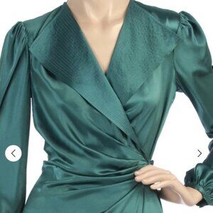 CATHERINE MALANDRINO teal silk wrap dress